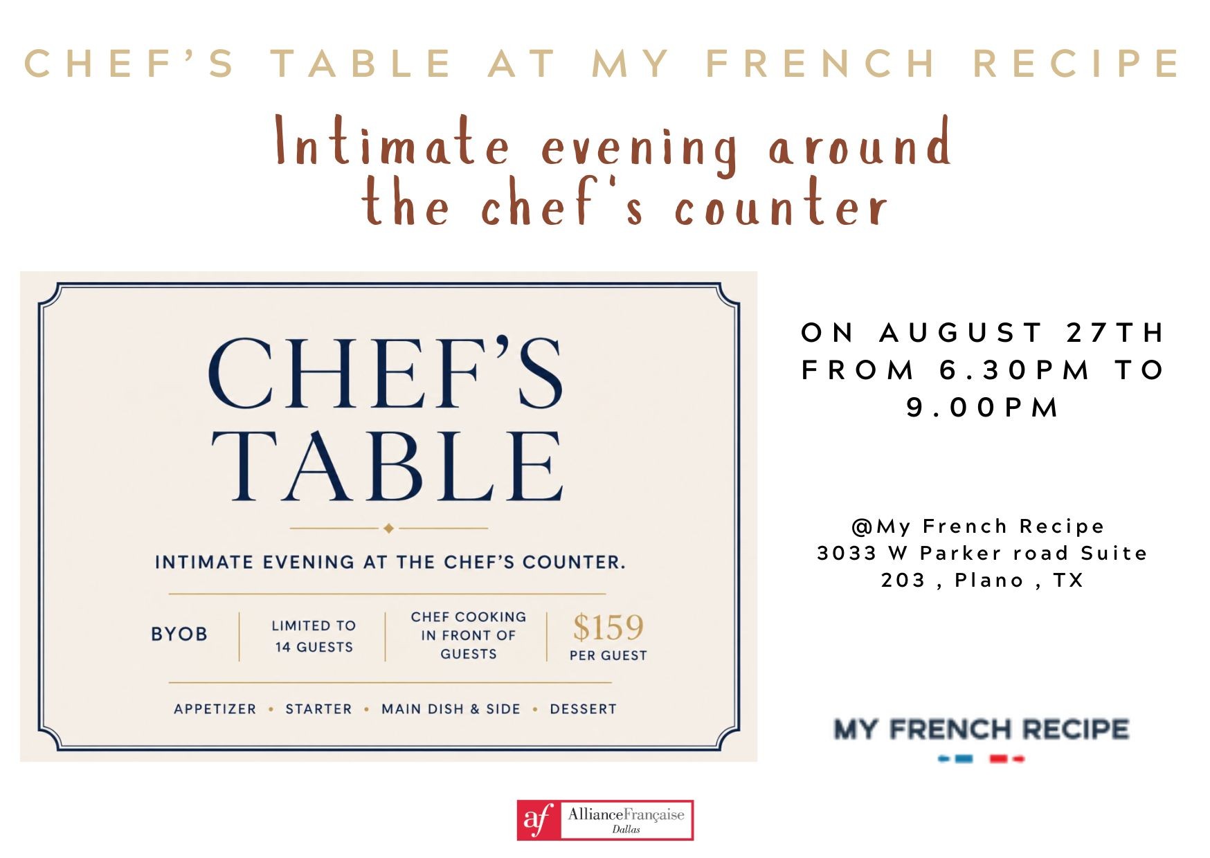 Chef’s Table at My French Recipe - Intimate evening around the chef's counter