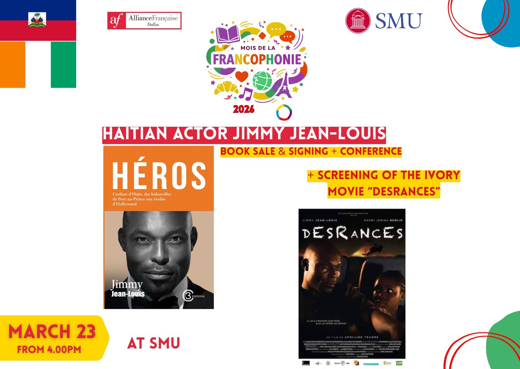 Voices of Francophone Cinema: An Evening with Haitian actor Jimmy Jean-Louis & screening of the Ivory movie "Desrances"